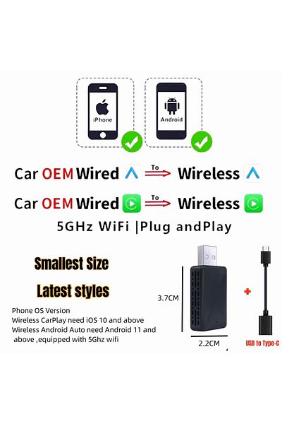 Choice 365 Days Guarantee 2in1 Dongle Mini 2 In 1 Ai Box Wired To Wireless Carplay & Android Auto Adapter 5
