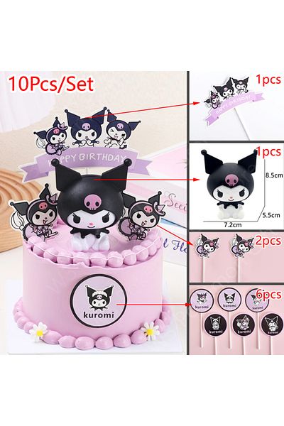 Choice Style A 10pcs Kuromi Cake Topper Anime Action Figure Sanrio Flag Happy Birthday Kuromi Cake Decorati