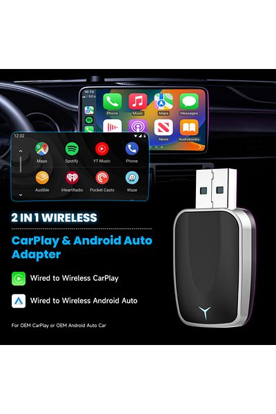 Choice محول 2 في 1 سلكي إلى لاسلكي CarPlay ومحول Android Auto اللاسلكي للتوصيل والتشغيل