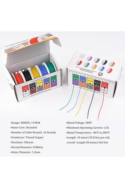 Choice 50m (10M EACH) 28 Awg 28 Awg Stranded Electrical Wire 28 Gauge Tinned Copper Wires Flexible Silicone