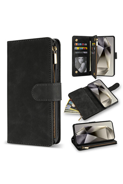 Choice جراب وحزام لهاتف Galaxy S24 Plus باللون الأسود مع محفظة متعددة البطاقا...