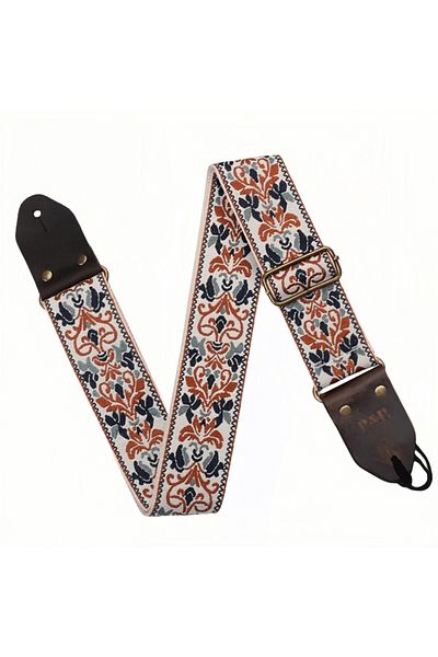 Miwayer Khakibrown Embroidered Guitar Strap Soft Vintage Flowers Adjustable Creative Watch Bands Cot