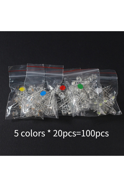 YTDMEN 100pcs-5 colors 100pcs LED Diode F5 Super Bright Straw Hat LED 5mm Lig...