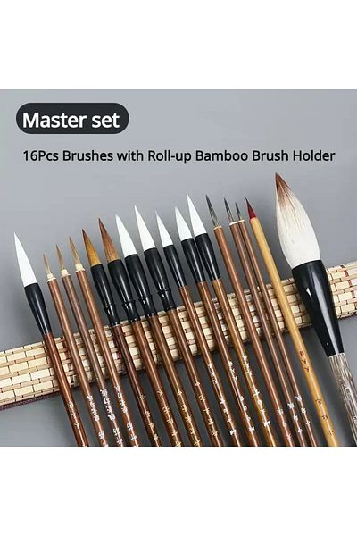 Choice 16pcs Master Set 6/9/12/16pcs Chinese Calligraphy Brushes Set With Roll-up Bamboo Brush Holder Sumi
