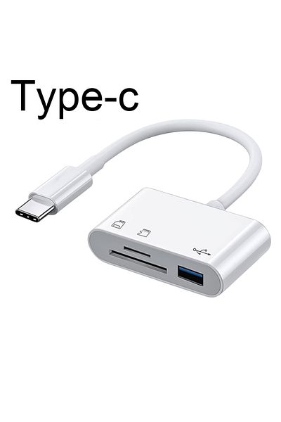 Choice محول مايكرو 3 في 1 من النوع C باللون الأبيض، قارئ بطاقات الذاكرة Tf Cf Sd، USB-C لأجهزة Macbook Huawei Samsung