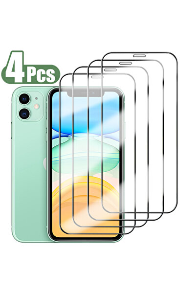 Choice أسود 4 قطع لهاتف iPhone 11 3-4 قطع غطاء كامل من الزجاج المقوى لهاتف iPhone 11 12 13 14 15 Pro Max Scree