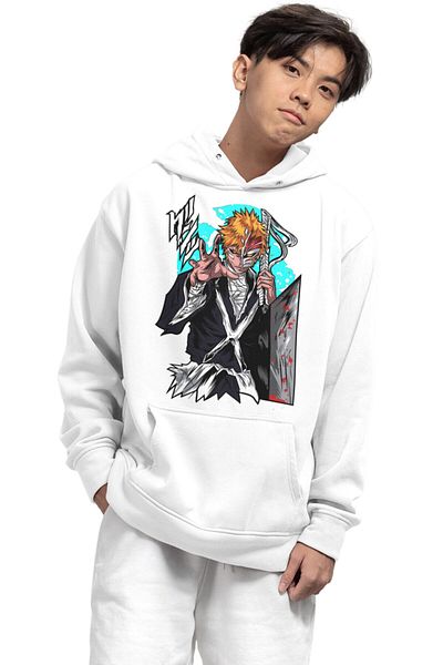 Fuddy Moda Φούτερ με κουκούλα Unisex Ichigo Kurosaki με στάμπα, φούτερ με κουκούλα με θέμα Anime Oversize Bleach