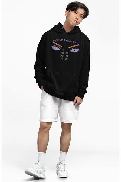 Fuddy Moda Unisex "Αυτός ο κόσμος θα γνωρίσει τον πόνο" Γραπτή κουκούλα με κουκούλα μεγάλου μεγέθους Naruto Anime με κουκούλα
