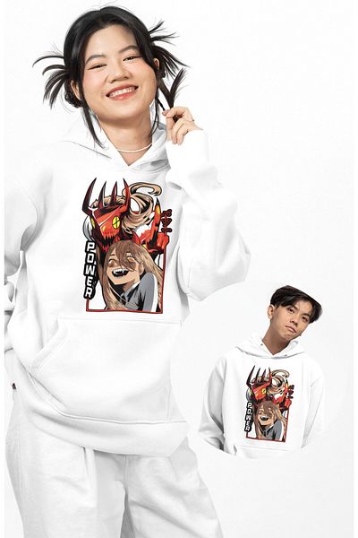 Fuddy Moda Φούτερ Unisex Oversize με κουκούλα - Power CSM Printed, Chainsaw Man Anime Hoodie με θέμα