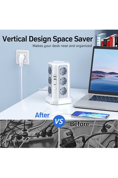 Choice واقي من التيار الكهربائي متعدد المنافذ، 4000 واط، 16 أمبير، مع منفذين USB A و2 منفذ USB C، كابل تمديد 1.8 متر، G...