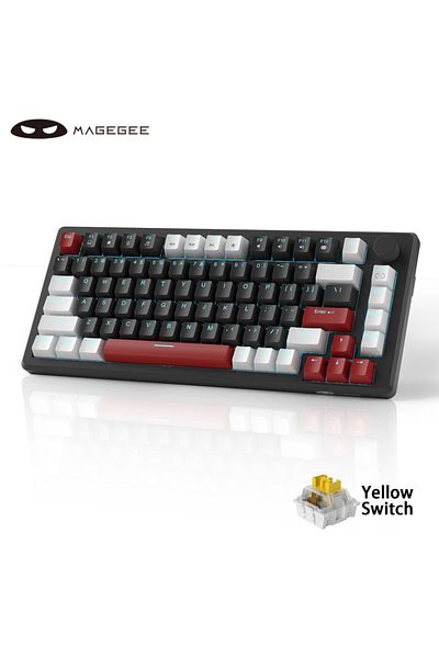MageGee Yellow Switch 75% Mechanical Gaming Keyboard With Knob Control, Blue Backlit Wired Gaming Ke
