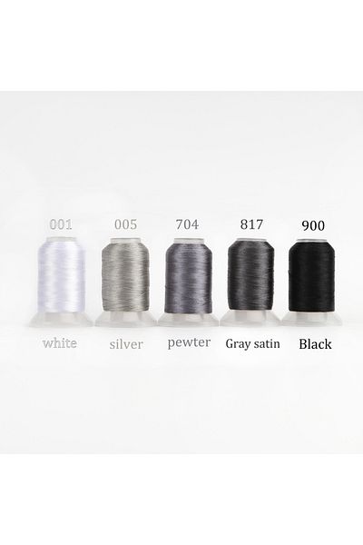 Choice 5 Gray Colors 4/5 Brother Colors Set Premium Polyester Embroidery Thread 500 Meters Each Spool For B