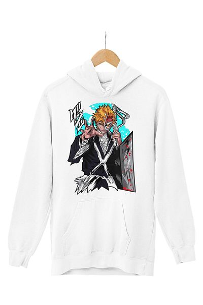Fuddy Moda Φούτερ με κουκούλα Unisex Ichigo Kurosaki με στάμπα, φούτερ με κουκούλα με θέμα Anime Oversize Bleach
