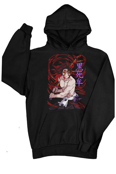 Fuddy Moda Φούτερ με κουκούλα Unisex Demon Slayer Character με κουκούλα, Oversize Kokushibo Anime με κουκούλα