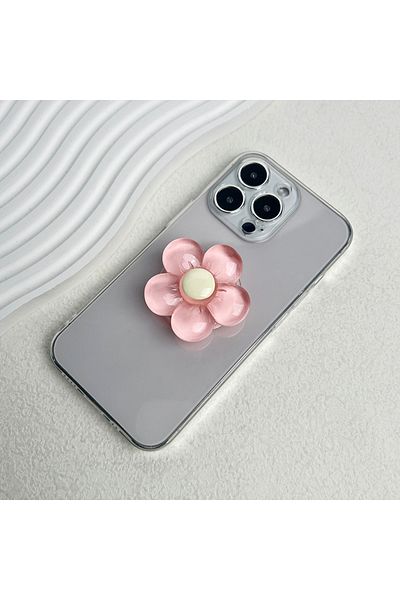 Choice Pink 1pc Transparent Resin Candy-colored Flower Phone Holder Foldable Desktop Stand Cute Floral Retr