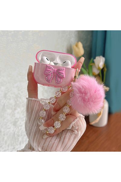 Choice For airpods 3 Pink Cute Glitter Bow knot Crystal Headphone Cover Pendant Minimalist Style For Apple