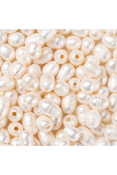 Choice 10 قطع من حبات اللؤلؤ الطبيعي المستزرع في المياه العذبة، بيضاوية الشكل بلون الصدف البحري، مقاس 7~10×7~8 مم، الفتحة: 1.8 مم