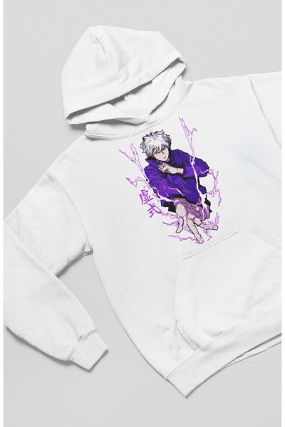 Fuddy Moda Hanorac cu glugă unisex Gojo Satoru cu imprimeu Lightning, hanorac supradimensionat Jujutsu Kaisen Anime