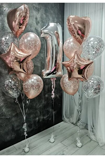 SİNDA 1 YAŞ DOĞUM GÜNÜ FOLYO BALON ROSEGOLD-KALP YILDIZ FOLYO BALON KONSEPTİ