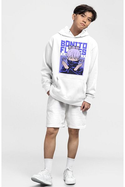 Fuddy Moda Hanorac cu glugă cu imprimeu Toge Inumaki unisex, hanorac supradimensionat cu tematică anime Jujutsu Kaisen