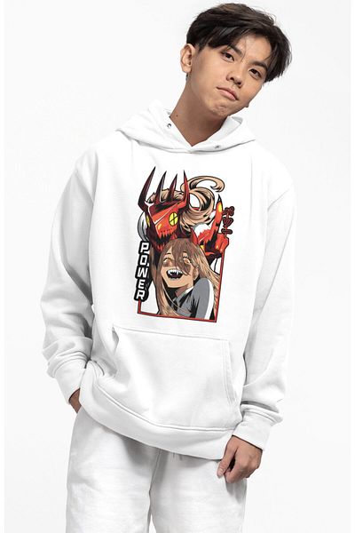 Fuddy Moda Φούτερ Unisex Oversize με κουκούλα - Power CSM Printed, Chainsaw Man Anime Hoodie με θέμα