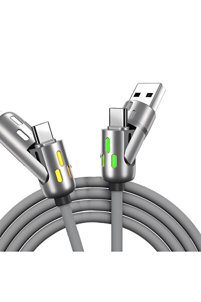 Choice كابل شحن سريع متعدد الوظائف 4 في 1، رمادي اللون، من نوع USB-A إلى USB-C إلى Type-C Lightning، متوافق مع أجهزة iPhone 16 و15 و14 و13