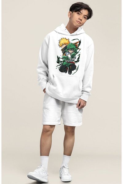 Fuddy Moda Φούτερ με κουκούλα Unisex Midoriya και Bakugou, Oversize My Hero Academia Anime Hoodie