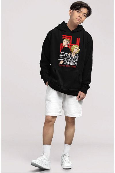 Fuddy Moda Unisex Manjiro Sano and Ken Ryuguji Print Hooded Sweatshirt,Oversize Tokyo Revengers Anime Hoodie