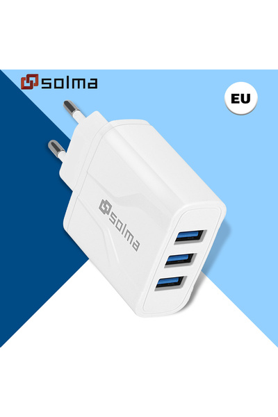 Choice شاحن سفر USB بثلاثة منافذ متوافق مع معايير الاتحاد الأوروبي، مزود بمؤش...