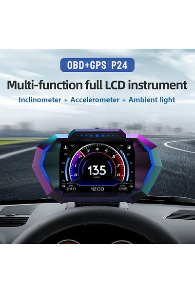 ZMFJH Obd Gps Hud P24 Car Obd Head Up Display Hud On Board Computer Digital Speedometer Water Temp Fu...