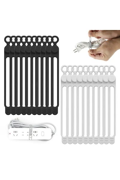 Choice Black White 20pcs Silicone Cable Tie, Cable Organizer, Cable Straps, Reusable Cord Tie, Travel Cable