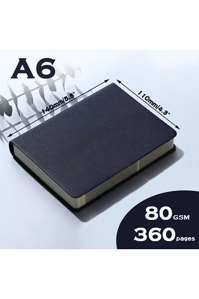 Choice دفاتر ملاحظات سوداء فارغة مقاس A6 360p مخطط يوميات مسطر/صفحة فارغة، دفتر ملاحظات قرطاسية للاستخدام خارج المنزل