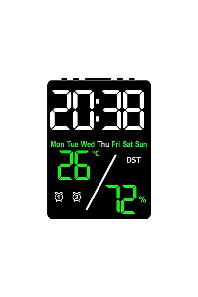 Choice Black-green Multifunctional Large Screen Digital Alarm Clock Humidity Display Brightness Adjustment