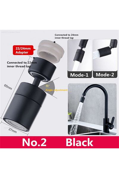 Choice Black Long 360° Rotary Kitchen Faucet Spray Head Filter Washbasin Splash Proof Adapter 2 Mode Adjust