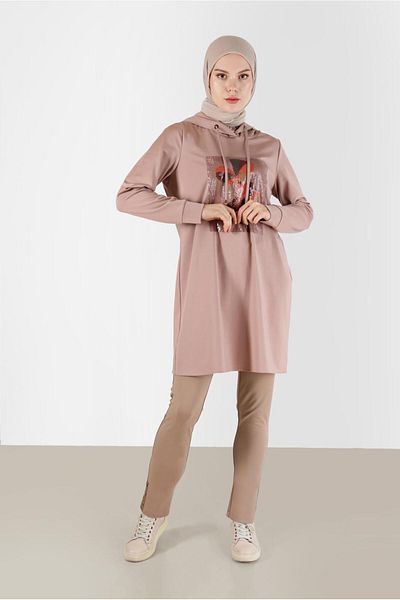 TRENDTESETTÜR Γυναικείο τουνίκ με μπεζ κουκούλα - T 42370