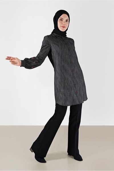 TRENDTESETTÜR Black Shirt Collar Tunic - Women's t 42432