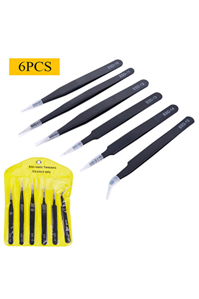 Choice مجموعة من 6 قطع من ملاقط الدقة المضادة للكهرباء الساكنة من الفولاذ المقاوم للصدأ وأدوات إصلاح الأجهزة الإلكترونية