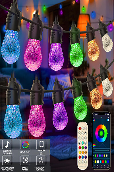 Ecuy Dış Mekan İçin İp Işıklar Kırılmaz Su Geçirmez, Müziğe Duyarlı Uzaktan Kumanda ve Uygulama LED Işık