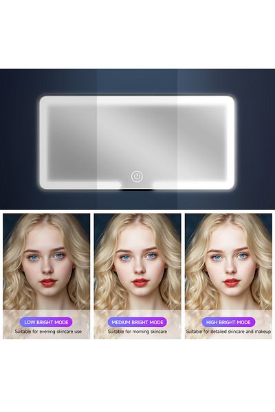 Choice واقي شمس للسيارة باللون الأبيض، مرآة عالية الدقة مع إضاءة LED رفيعة للغاية، تعديل ثلاثي السرعات، داخل السيارة للنساء