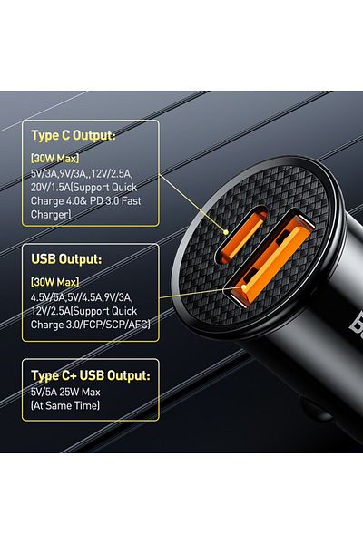 Baseus Type C Usb 30w Usb Car Charger Quick Charge 4.0 3.0 Fcp Scp Usb Pd For Xiaomi Iphone 12 13 14
