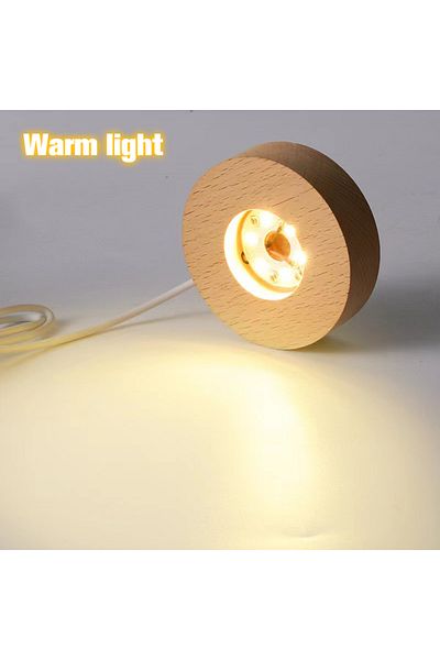 Choice قاعدة عرض خشبية من الراتينج لإضاءة LED مصنوعة من زجاج الكريستال قطعة واحدة، قاعدة مصباح ليلي خشبي للمنزل.