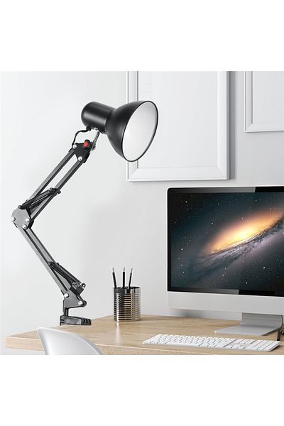 JOYINLED Eu Plug Home Eu Us Plug Flexible Swing Arm Clamp Mount Lamp Office Studio E27/e26 Bulb Table Black D