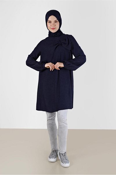 TRENDTESETTÜR Navy Blue Women's Tunic with Ribbon Detail - A. Navy Blue t 42394
