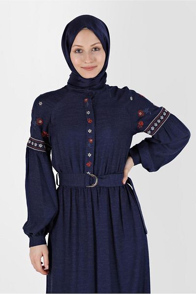 TRENDTESETTÜR Γυναικείο φόρεμα με κέντημα Navy Blue - A.LACİVERT T 42387