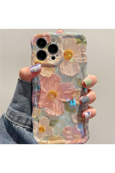 Choice For iPhone 12Pro Max Green Retro Oil Painting Phone Case For iPhone 13 14 15 16 ProMax 12 11 Luxury