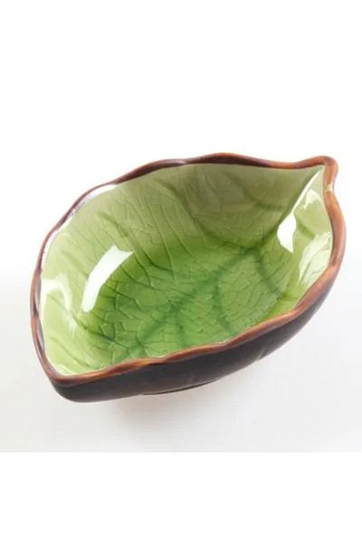 Choice Light Green Kitchen Bowl Kitchen Tool Dish Creative Ice Crack Glaze Leaf Ceramic Seasoning Soy Sauce