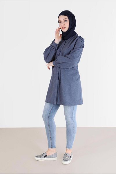 TRENDTESETTÜR Tunica de dama brodata gri indigo T 42395