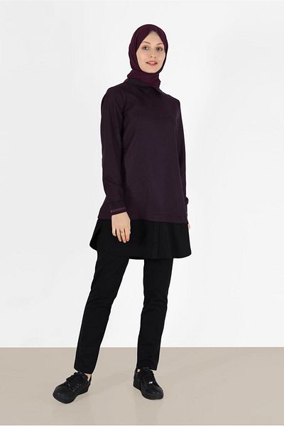 TRENDTESETTÜR Plum Colored Women's Tunic - Shirt Collar t 42444