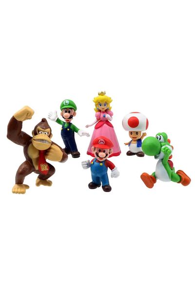 Choice 6pcs 6-18pcs/set Super Mario Bros Model Figure Toys Yoshi Luigi Donkey Kong Mushroom Pvc Dolls For K