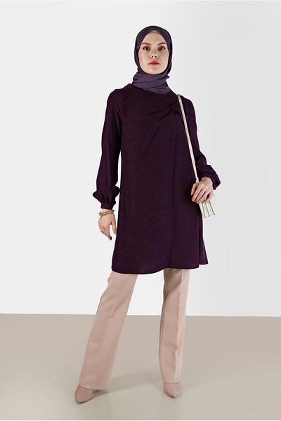 TRENDTESETTÜR Purple Ribbon Detailed Women's Tunic - t 42394